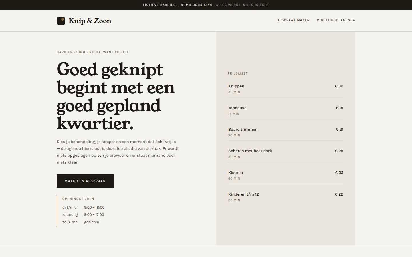 De Knip & Zoon boekingsdemo