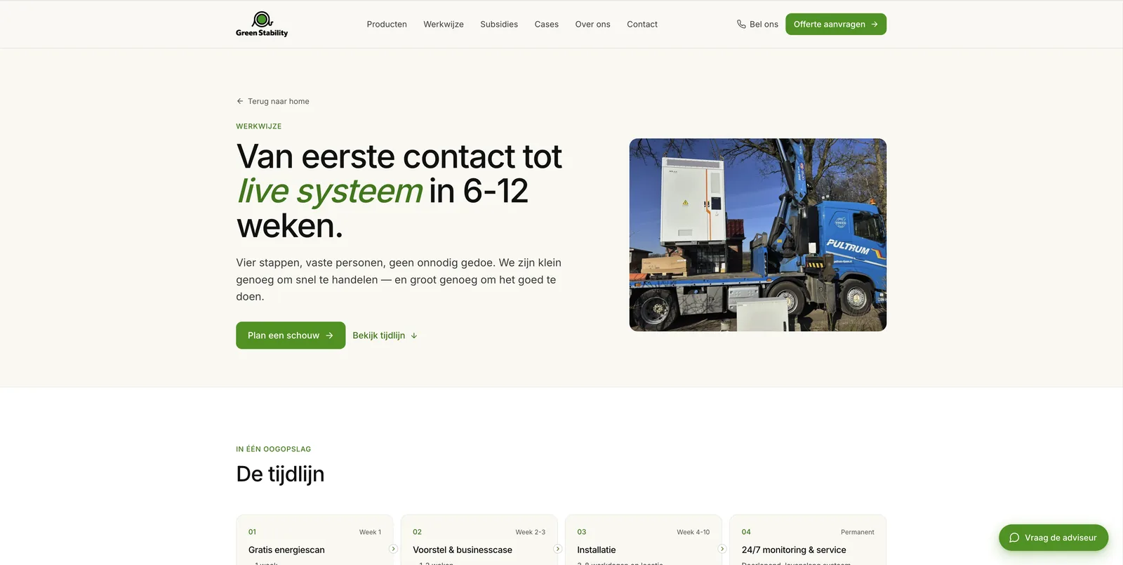 Sectie van de Green Stability hoofdsite — diensten en expertise