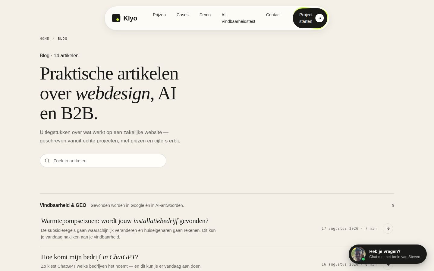 Het blogoverzicht van klyo.nl met wekelijkse artikelen, geschreven door de Contentmachine